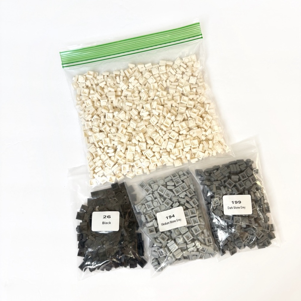 Pixel Art Mosaic 1x1 Flat Building Blocks White Black Gray Art Create